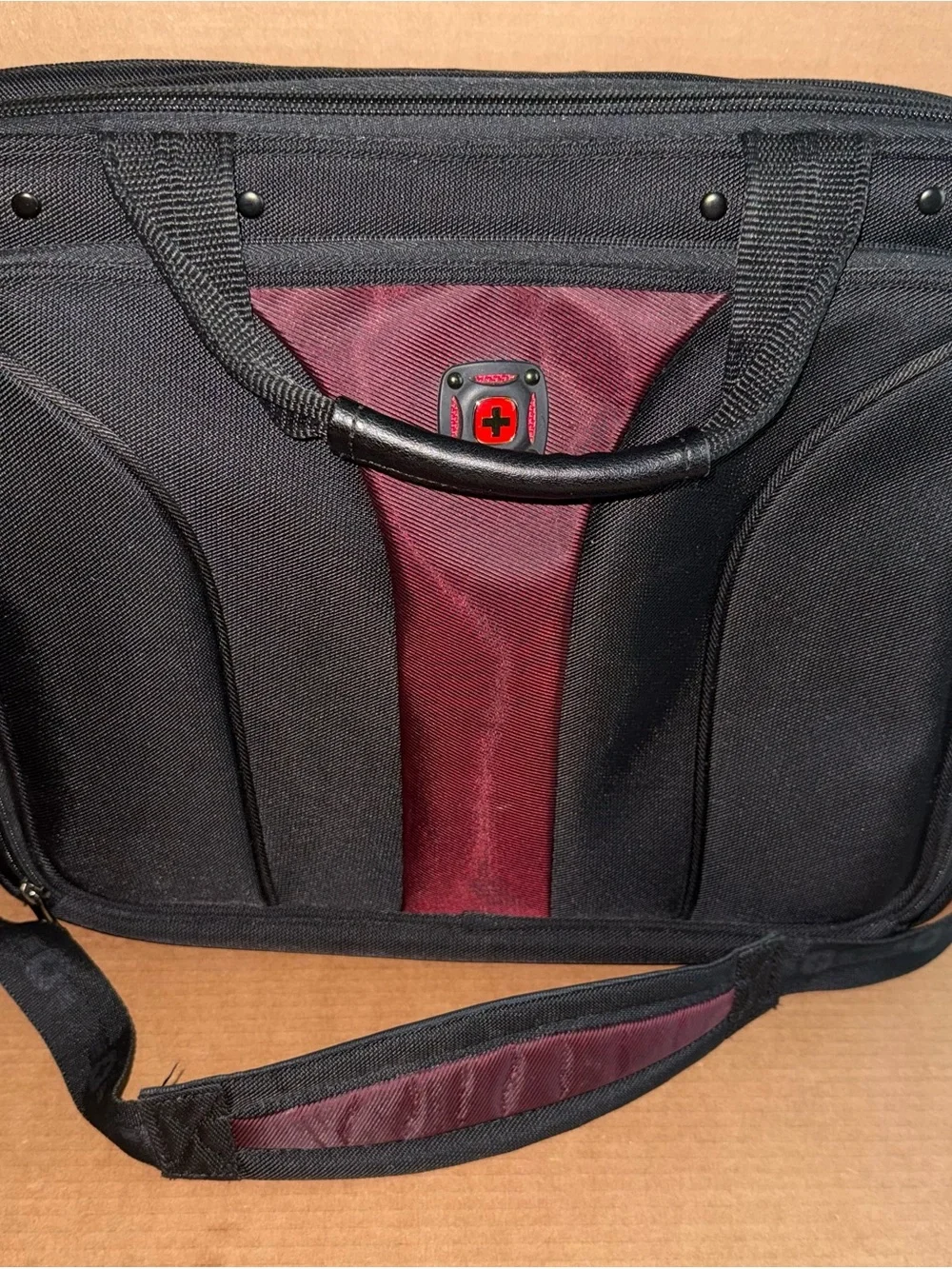 SwissGear Black and Burgundy Laptop Briefcase A21
